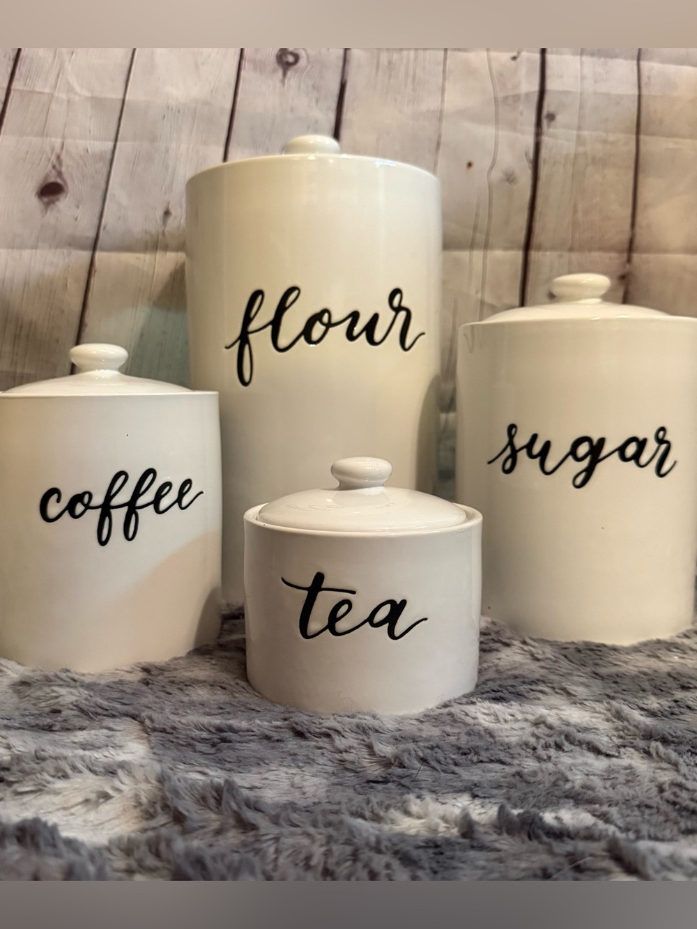 Threshold White Ceramic Kitchen Canister Set with Black Script